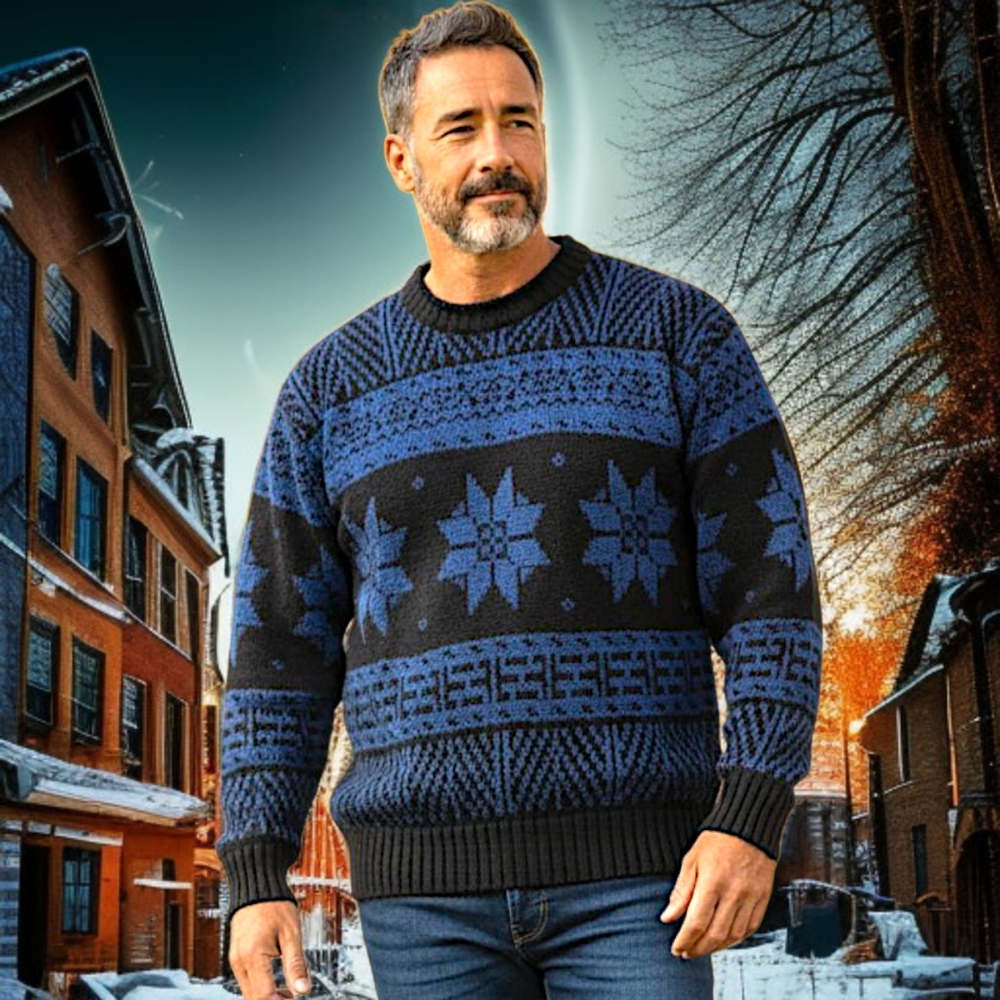 Gant Handmade Sweater Mens XL‎ Snowflake Pattern Blue Black Cotton Vintage 90s.